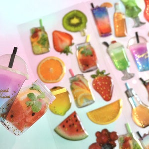 Adesivo colorato per bevanda ghiacciata, bibita tropicale, mini bevanda alla frutta, bevanda carina per feste, succo di frutta fresco, cocktail, limonata, decorazione, adesivo epossidico, regalo