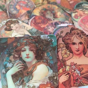 58 art nouveau portrait stickers classic beauty Alphonse Mucha lady collection mini art Decals decor Art Print fine art diy art journal gift