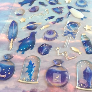 Adesivo de mundo subaquático extravagante, animal marinho, pinguim azul, garrafa de mar, decoração de garrafa de fantasia, tesouros marinhos azuis profundos, adesivo epóxi, presente de artesanato faça você mesmo