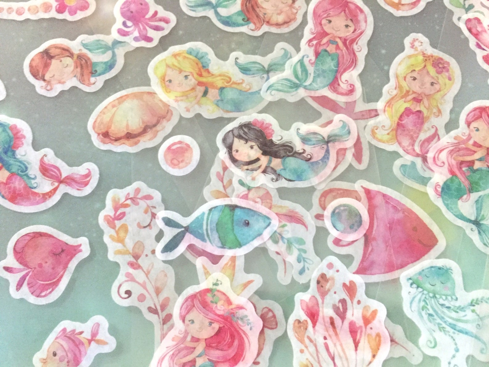 Set of 6 Little Mermaid Sticker Cute Mermaid Cartoon Etsy