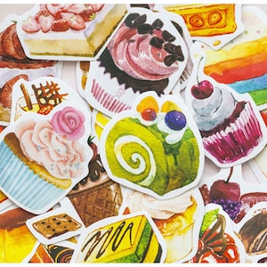 50 hübsche Kuchen Dessert Aufkleber Regenbogen Backwaren Beerenkuchen Schokoladenschnitt Kuchen Geburtstagstorte Label Aufkleber Kuchen Party Planer Sticker