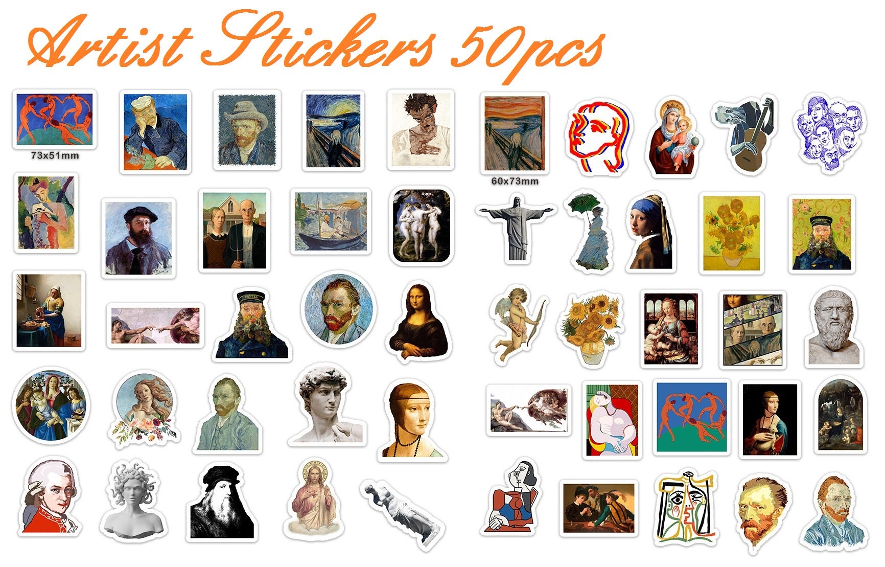 50pcs Famous Artists Stickers Pack Van Gogh Art Renaissance Old Paintings Images 50pcs Famous Artists Stickers Pack Van Gogh Art Renaissance Old Paintings Images