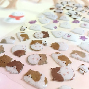 47 pegatinas de dibujos animados fantasma mini hámster panda mascota jerbo conejo púrpura conejillo de indias oso gordo personajes súper lindos animal pequeño pegatina epoxi