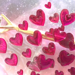 Adesivo epóxi de coração rosa, etiqueta em forma de coração, ícone de coração, rosa quente, fúcsia, coração 3D, coração, artesanato, coração, jóia, cartão, decoração, presente com tema de coração