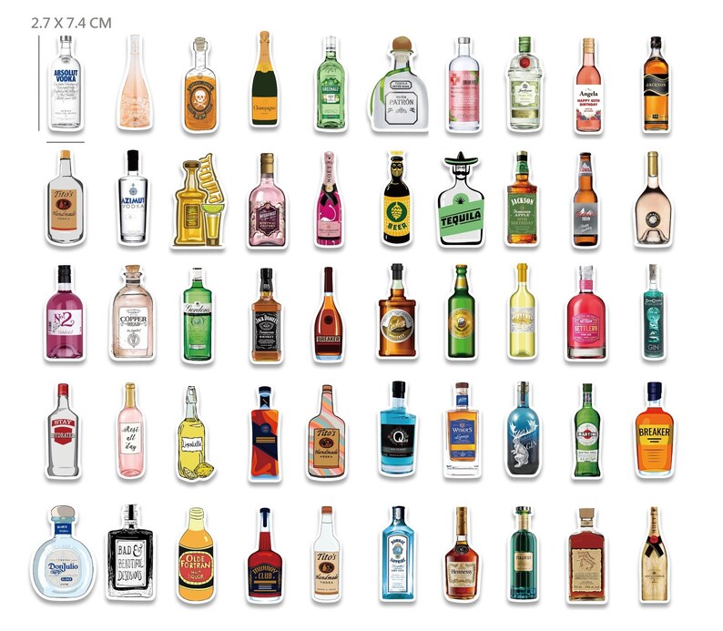 50 Alcoholic Beverages Collection Stickers 2D Liquor Whisky Etsy