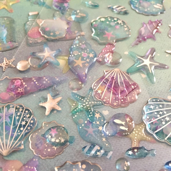 pretty seashell sea bottle sticker fancy pearl shell ocean oyster shell starfish mermaid sea world mini sea shell craft Epoxy sticker gift