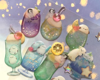 colorful summer juice penguin bird cocktail epoxy sticker tropical drink supercute north pole party drink diy Polar bear resin craft gift