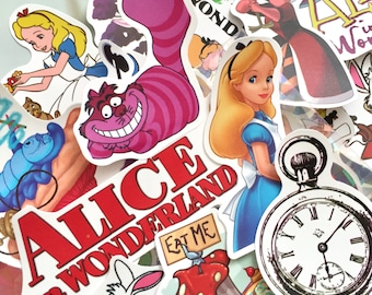 Adesivos da coleção Alice no País das Maravilhas, adesivos para presente com tema Alice, Rainha de Copas, Chapeleiro Maluco, Gato Cheshire, coelho branco, decoração de papel