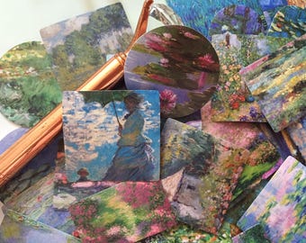 48 Claude Monet fine art sticker classic collection best Canvas Art Print oil paintings postcard label  masterpiece gallery planner gift