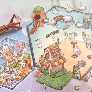 DIY 3D theme park sticker cartoon rabbit perspective isometric scene build your dream playground Architect kid gift embellishment sticker