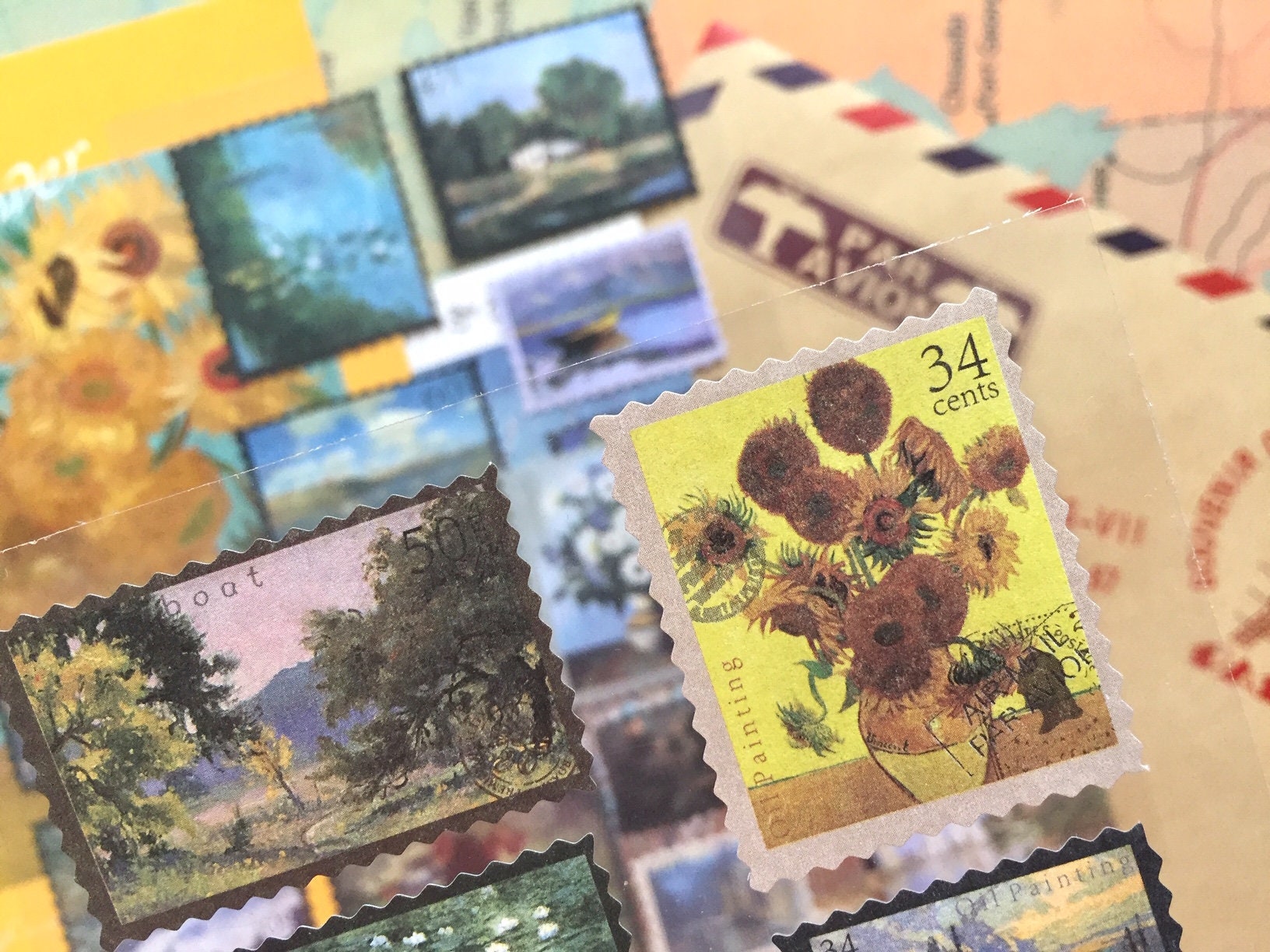 22 枚の有名な美術絵画ステッカー、ミニアート、ゴッホのひまわり