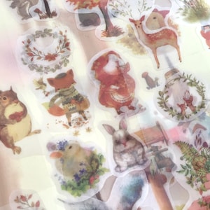 6 Bögen süße Tier Sticker Frühling Sommer Herbst Winter Waldtiere Eichhörnchen Reh Hase Hamster Fuchs Bär Kinderzimmer Tier Sticker