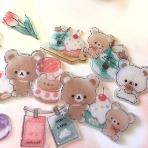 Brauner Teddybär-Aufkleber Foodie Bär Party Bär Dessert Blumen Liebhaber japanischer Cartoon weißer Bär Dekor Epoxy-Aufkleber süßer kleiner Geschenk-Dekor