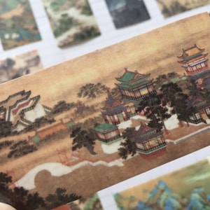 20 中国の風景詩画ステッカー 中国の古代都市水墨画 見事な山の風景 ミニ東洋水墨画 美術品 ギフト