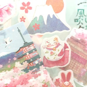 45 桜 桜 テーマ ステッカー 富士山 ピンク 花 花 風景 日本 国花 アート デカール クラフト 花 ラベル ギフト
