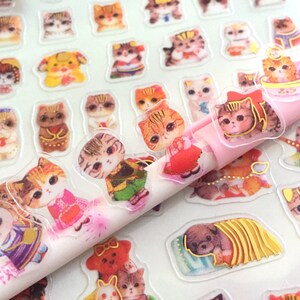 56 mini cat stickers super cute pet cat furry cartoon cat fashion cat lovely kitten dressing up meow cat label icon planner sticker gift
