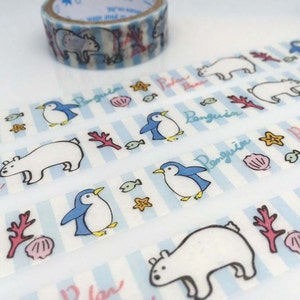 Bande Arctique animale, 3M Penguin ours polaire washi bande, heureux party animal déco bande, animal mignon de bande de masquage Ruban bleu