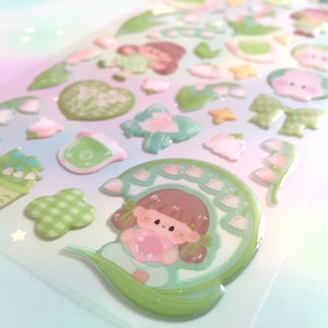 Weiße Maiglöckchen Blume Kleines Mädchen Epoxy Aufkleber Natur weiße Blume Lilie Fee Label kleines Mädchen Karte Basteldekor GeschenkAufkleber