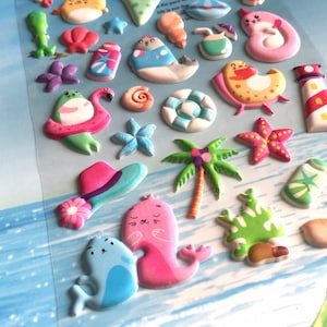 Pegatina de foca marina, narval, pez bonito, estrella de mar, cangrejo, concha marina, océano de verano, león marino, pez, mundo, dibujos animados, pez submarino, decoración, pegatina hinchada, regalo