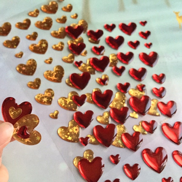 Red heart gold heart Sticker heart shape label Heart icon I Love you Heart 3D heart DIY heart craft heart jewel heart card decor gift