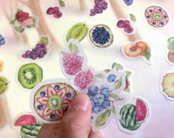 32 rainbow fruit sticker berry fruit summer fruit watercolor fruit grapes kiwi peach plum watermelon cherry pineapple flake label sticker