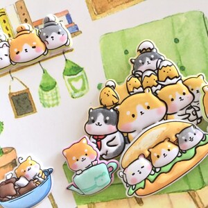Japanese cartoon dog puffy sticker super cute pet dog family mini Akita golden dog cute puppy foodie hamburger sushi dog diy craft card gift