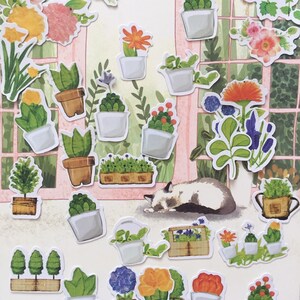Autocollant de 36 mini plante en pot, plante mignonne, cactus, botanique, art, impression, étiquette, plantes, nature, cactus, plante succulente, clipart, illustration, icône