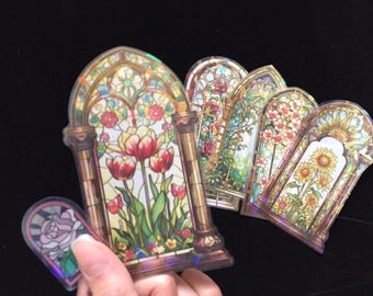 50 Stained glass windows stickers church window art Retro hand painted windows vintage window doll house mini window gothic window sticker