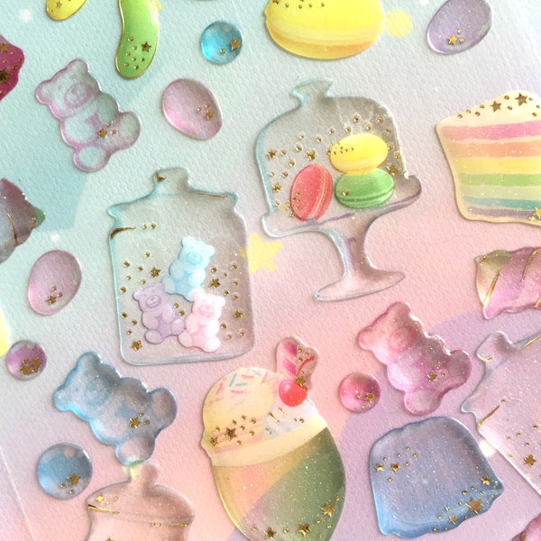 colorful candy sweet dessert sticker jelly bean lollies macaron ice cream gummy pudding homemade candy fancy dessert themed epoxy sticker