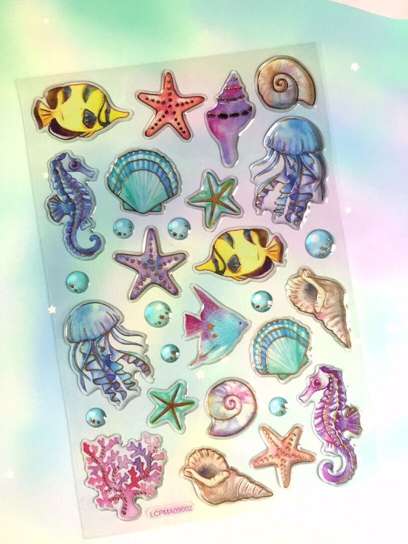 Sea World Sticker Underwater Theme Sea Shell Jellyfish Epoxy | Etsy