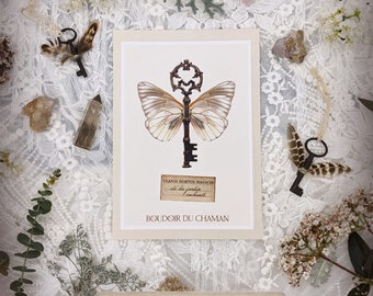 Key to the Enchanted Garden. printed card illustration of Boudoir decoration pagan vintage witchcraft magic