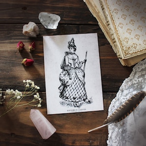 La Sorcière. carte imprimé illustration du 19ème décoration pagan vintage sorcellerie magie .