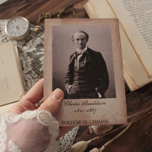 Charles Baudelaire. carte imprimée portrait du 19ème décoration romantique gothique vintage .