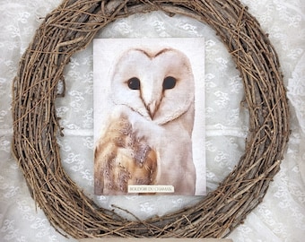 Barn owl . printed card animal totem old illustration vintage decoration nature pagan magic.