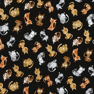 Timeless Treasures Minihunde Minikatzen woof black Hund Katze Stoff reine Baumwolle 0,5 m USA Designerstoff Kinder Tiere Pfoten Deko mini Katzen cats