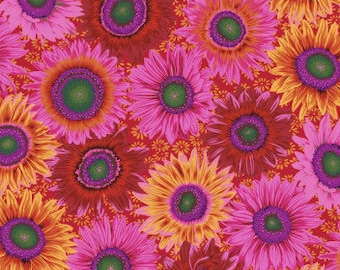 Kaffe Fassett Collective August Van Gogh red Stoff 0,5 m reine Baumwolle Rosen Sonnenblumen Blumen rot blau Free Spirit Deko