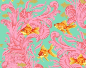 Tula Pink Besties treading water fische  blossom pink clover blau Goldfisch fish Tiere Haustiere Deko Retro 0,5 m reine Baumwolle