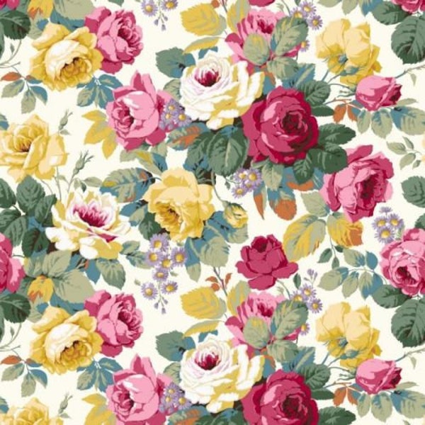 Sanderson A Celebration of Sanderson chelsea yardage bright indigo Stoff 0,5 m reine Baumwolle Rosen Blumen  Free Spirit Deko Rosenbouquet