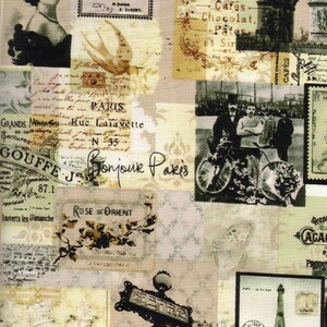 Timeless Treasures fabrics Stoff April in Paris antique cream Frankreich Postkarte 0,5 m reine Baumwolle Foto sepia Urlaub