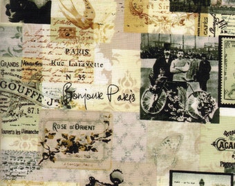 Timeless Treasures Stoff April in Paris antique cream Frankreich Postkarte 0,5 m reine Baumwolle Foto sepia Urlaub