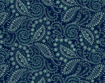 Kim Diehl quiet grace swirled paisley navy Henry Glass USA Designerstoff reine Baumwolle kleine Muster EPP Traditional Quilting