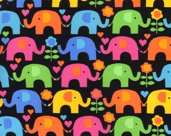 Stoff Elefant schwarz  kinder baby Deko pink orange Zoo Elephants Timeless Treasures 0,5 m USA Desinerstoff reine Baumwolle