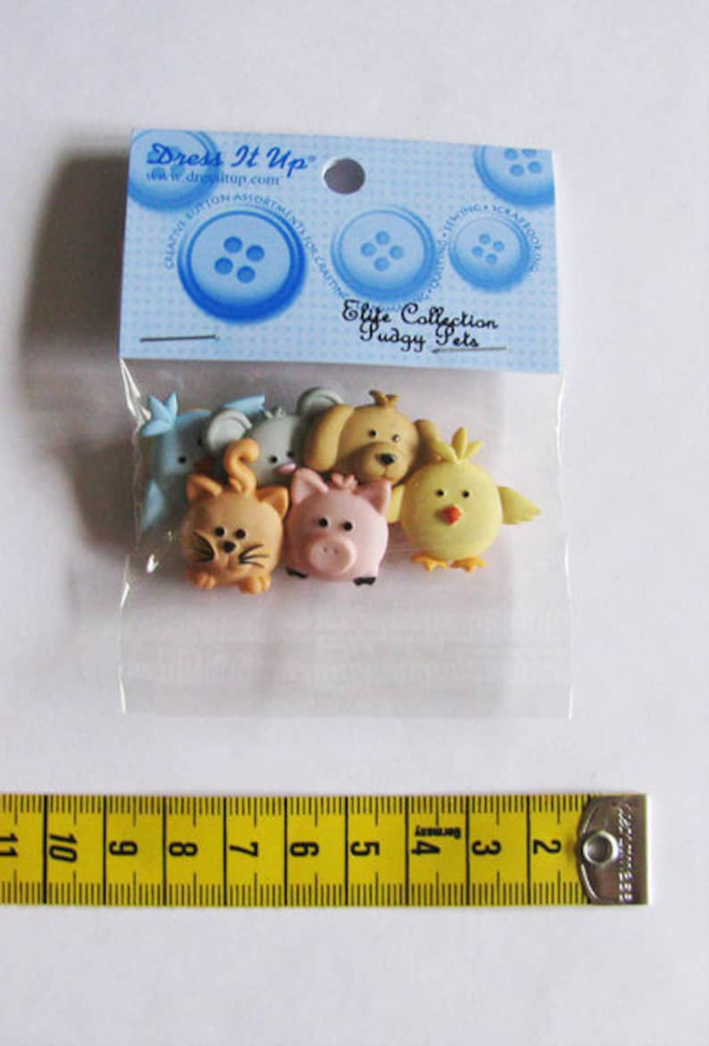 Dress it up Buttons 1 Packung pudgy pets Knöpfe Kinderknöpfe Babytiere Baby Tierknöpfe bunte Knöpfe Deko Kinder Bild 1