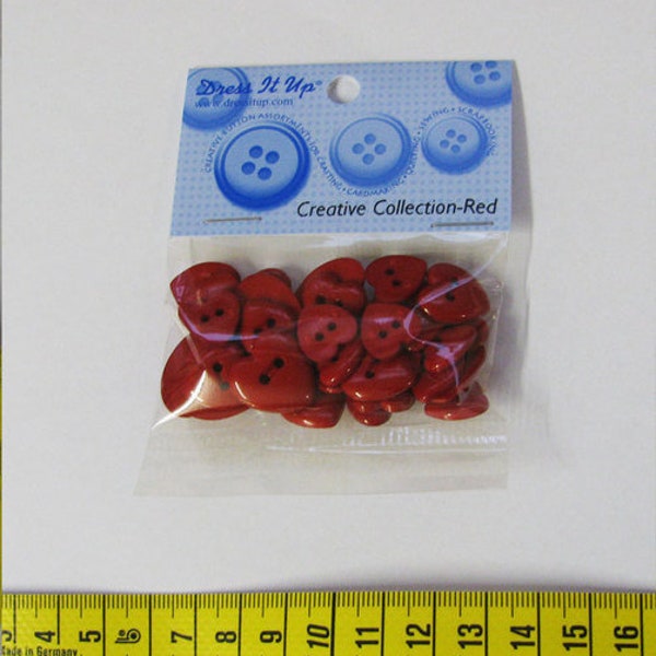 Dress it up Buttons 1 Packung red hearts creative rote Herzen Liebe Knöpfe Herzknöpfe