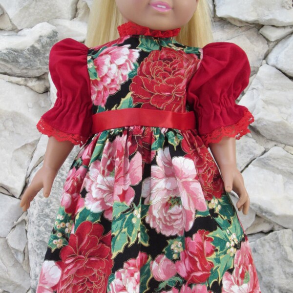 Rote Blumen Weihnachten Kleid für eine Puppe 18 "