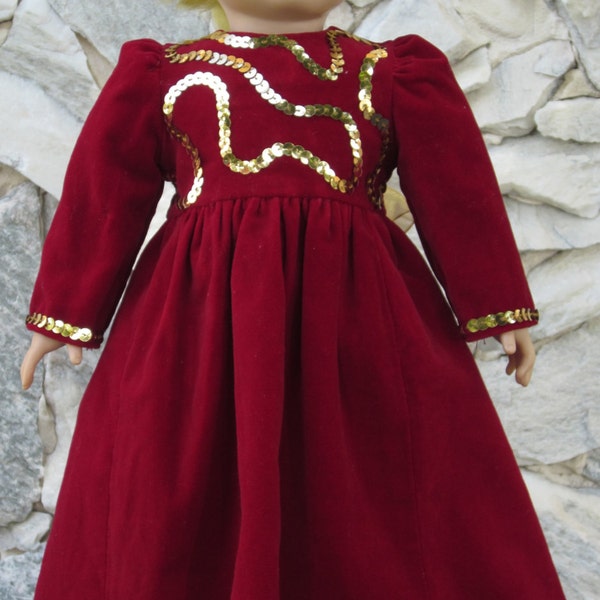 Red velvet evening gown for an 18" doll