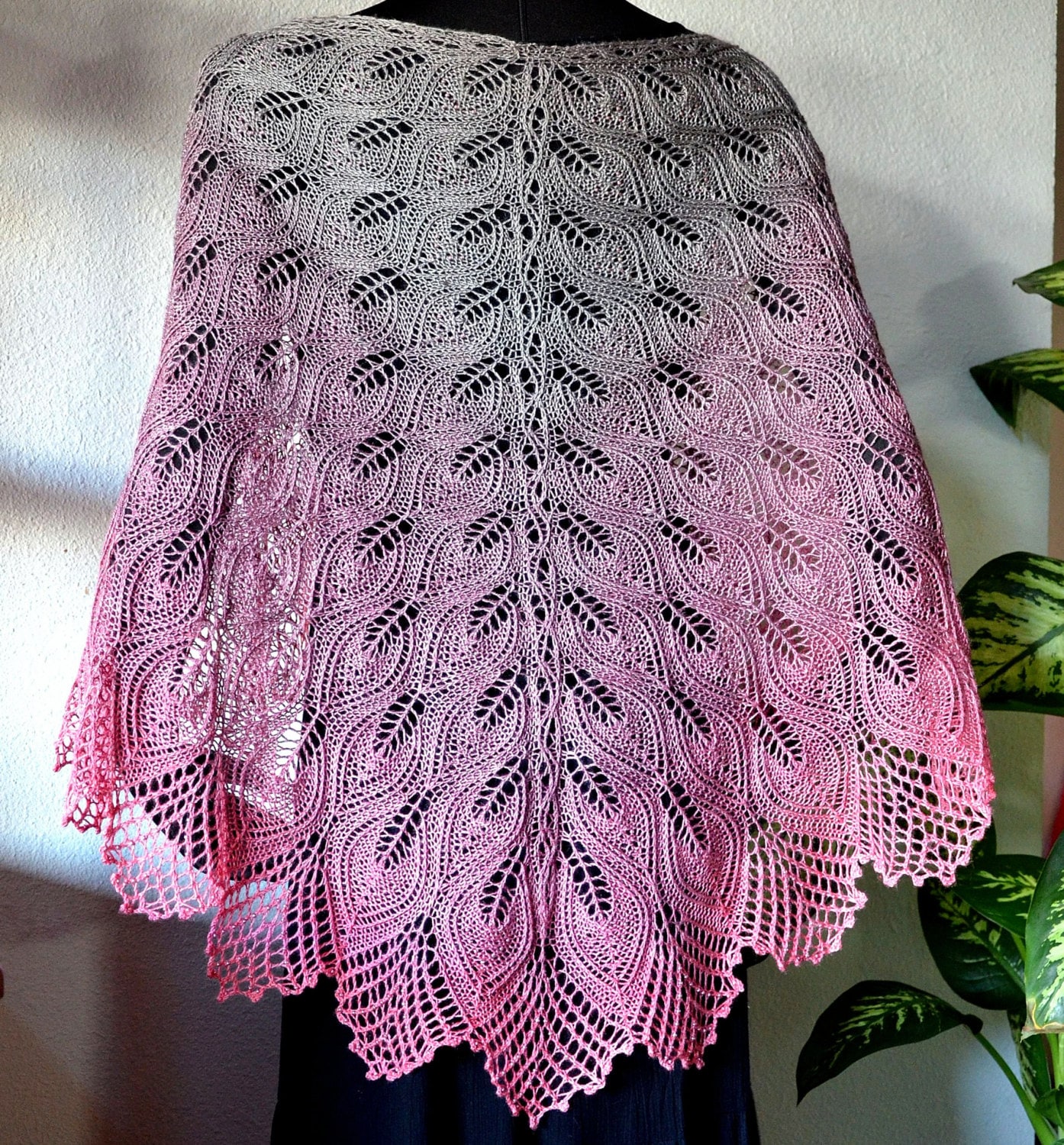 Knit Shawl Pattern Twisted Leaves Etsy