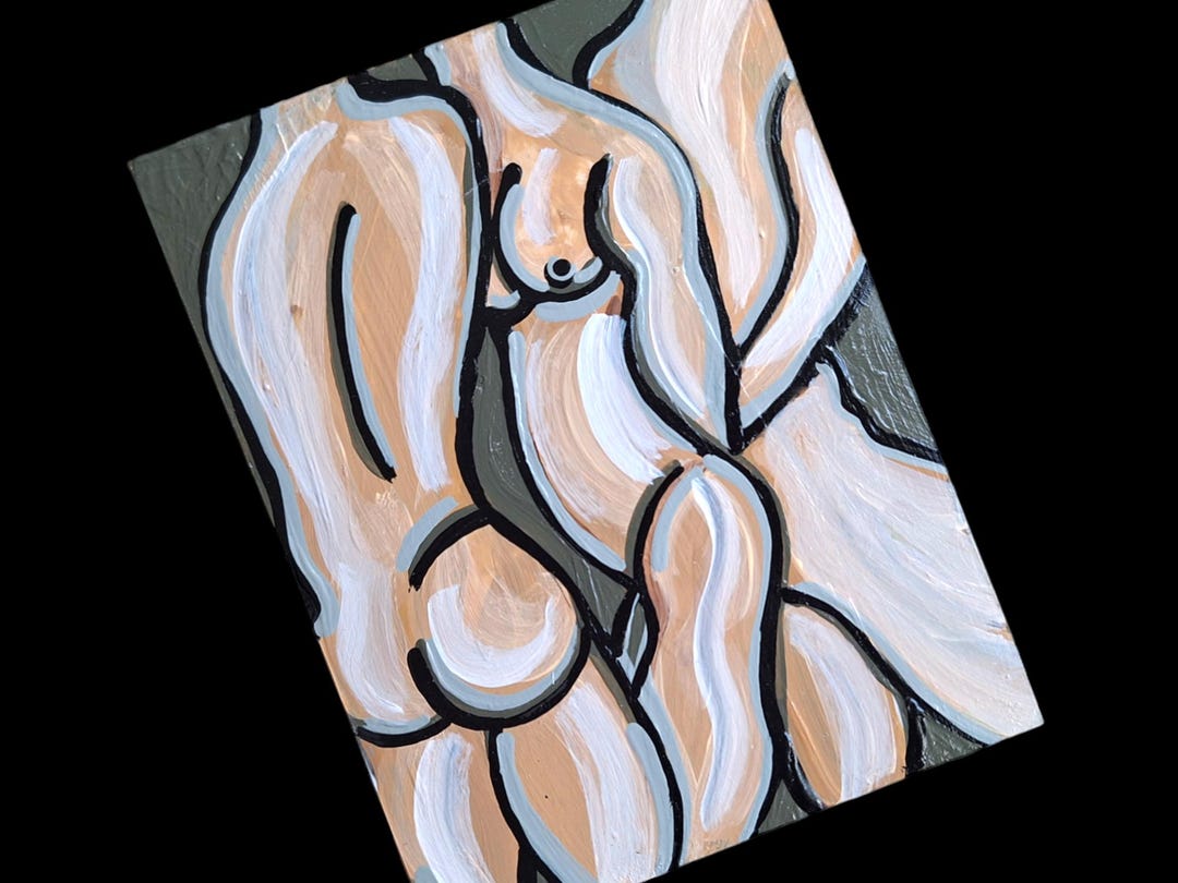 Sex Polyamory Nude Art, 4x5.3 Original Painting, Acrylics on Glossy