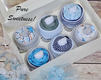 NEW ~ Clothing Cupcakes, Baby Cupcakes, Baby Boy Shower Gift Set, Baby Gift Basket, Baby Shower Gift, Unique Baby Gift, Outfits