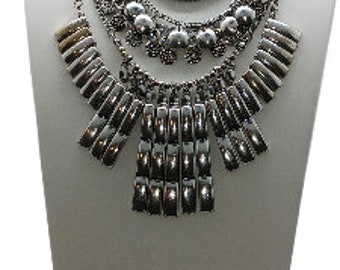 Vintage Silvertone Isadora Multi-Layered Bib Necklace